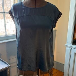Hem & Thread Slate Blue Satin Cap-Sleeve Blouse
